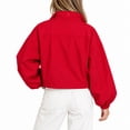 thumbnail image 4 of Women's Cropped Jackets Lightweight Windbreaker Mock Neck Jackets Snap Button Long Sleeve Casual Fall Winter Outerwear Coat,Red,S, 4 of 5