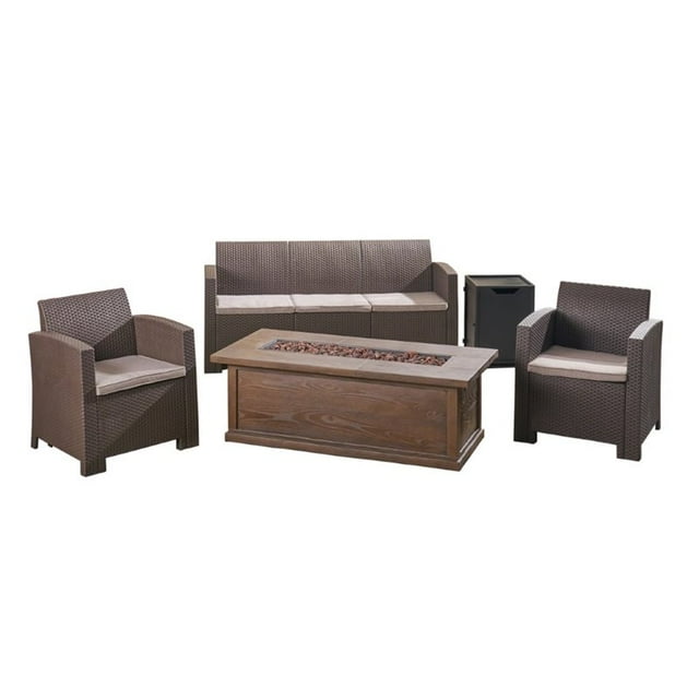 Noble House St. Johns 5 Piece Outdoor Conversation Set in Brown