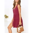 thumbnail image 3 of Women's Summer Sleeveless V Neck Button Down Casual Pocket Swing Short Dress, 3 of 6