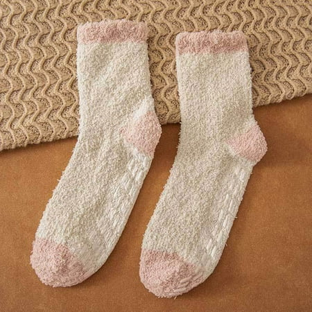 

5 pair Women Autumn And Winter Soild Color Coral Fleece Warm Thick Home Socks Stockings Color Random