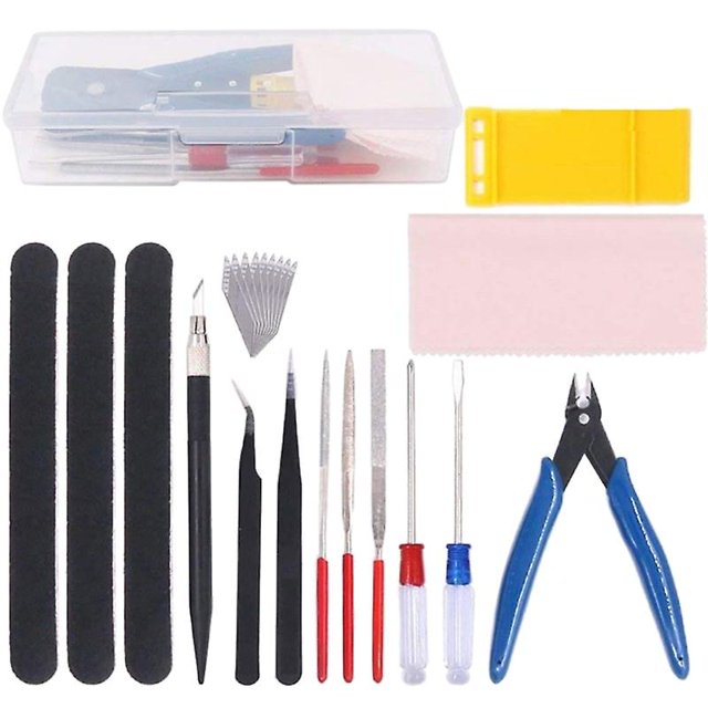 15 piezas de herramientas básicas profesionales con caja de plástico para herramientas de construcción de hobby Feliz Sencillez