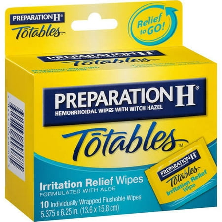 (2 pack) Preparation H Totables Medicated Hemorrhoid Wipes and flushable Wipes with Witch Hazel 10 ct (Best Cure For Hemorrhoids)