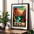 thumbnail image 4 of Zion National Park Poster: A Vintage Canyon Scene - Utah Illustration Travel Poster Vintage Poster Landscape Desert Nature Scenic Autumn Black Framed Wall Art Print 5 x 7 inches, 4 of 8
