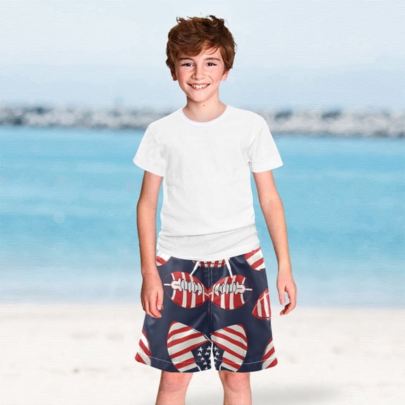 American Flag Football Boys Swim Trunks Boardshorts Swimsuit Quick Dry Board Shorts Bathing Suit 2-12T