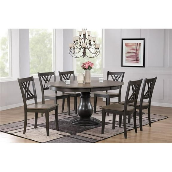 45 x 45 x 63 in. Antiqued Grey Stone Black Stone Double X-Back 7-Piece Bella Dining Set
