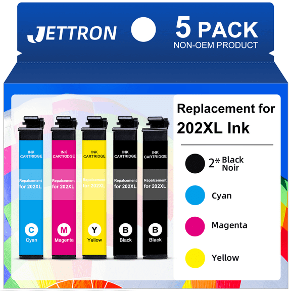 JETTRON 202 XL Ink Cartridge Compatible for Epson 202 202XL T202 Ink Cartridgefor Workforce WF-2860 Expression Home XP-5100 All-in-one Printer(5-Pack)