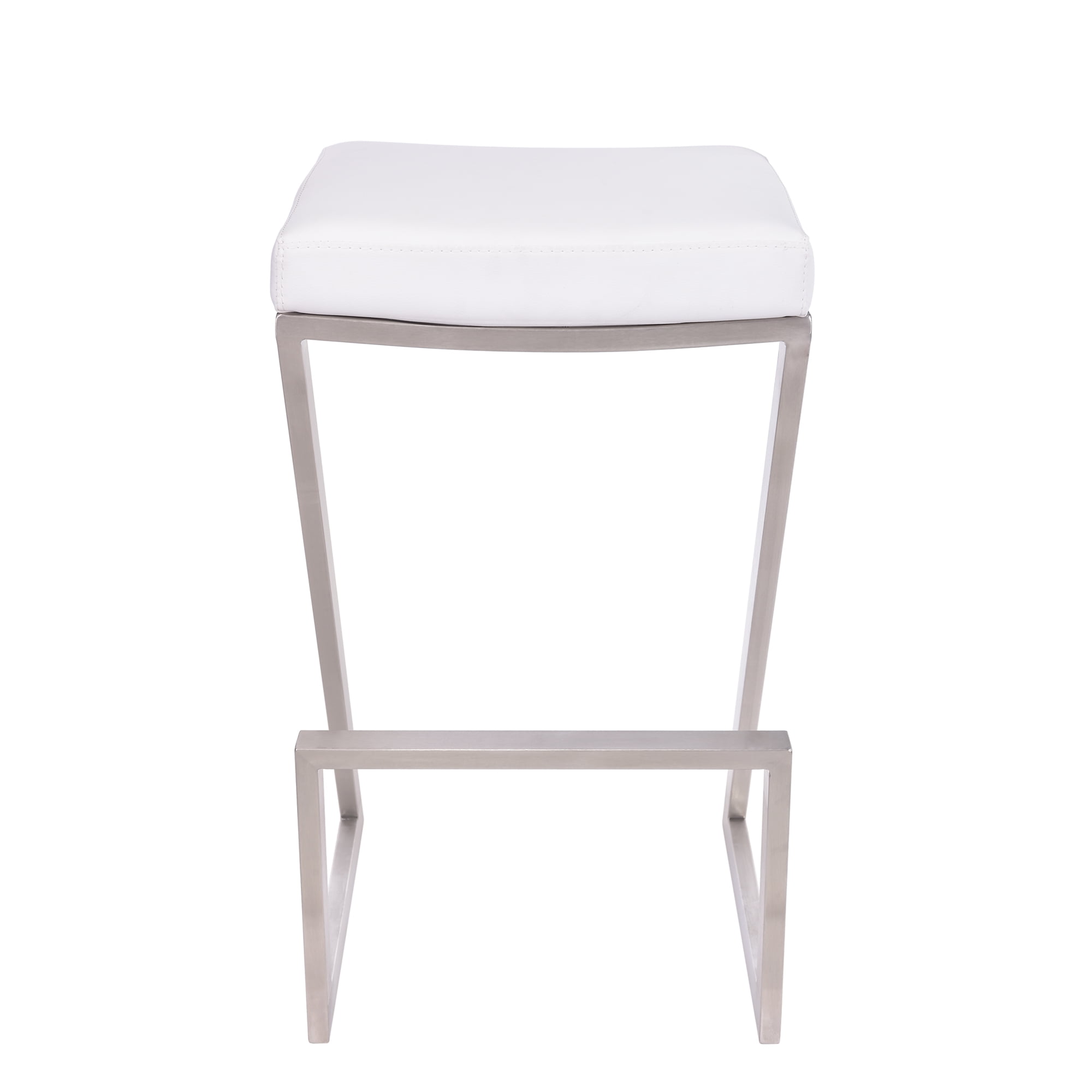 Armen Living Atlantis Backless Barstool, Brushed Stainless Steel Finish with PU Upholstery