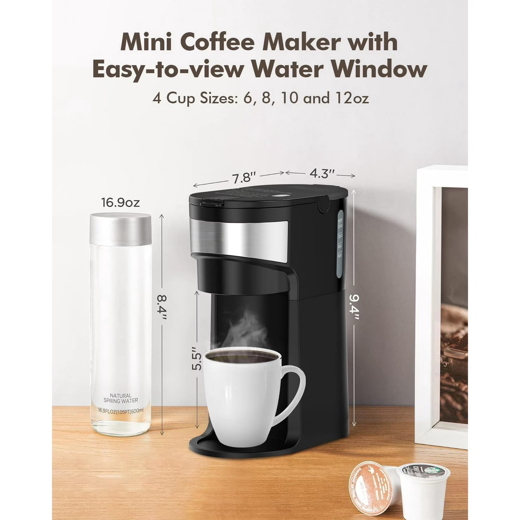 Jesslyn 2-in-1 Single Serve Coffee Maker, Compatible with K-Pods & Grounds, Fast Brew, Compact Design, 6-12oz