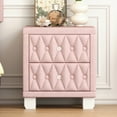 thumbnail image 3 of Pink Velvet Button-Tufted Nightstand with Crystal Handles - 2 Drawers, 3 of 8