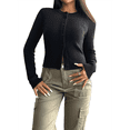 thumbnail image 2 of Women's Slim Fitted Round Neck Cardigan Sweater Button Down Basic Knit Outerwear, 2 of 10