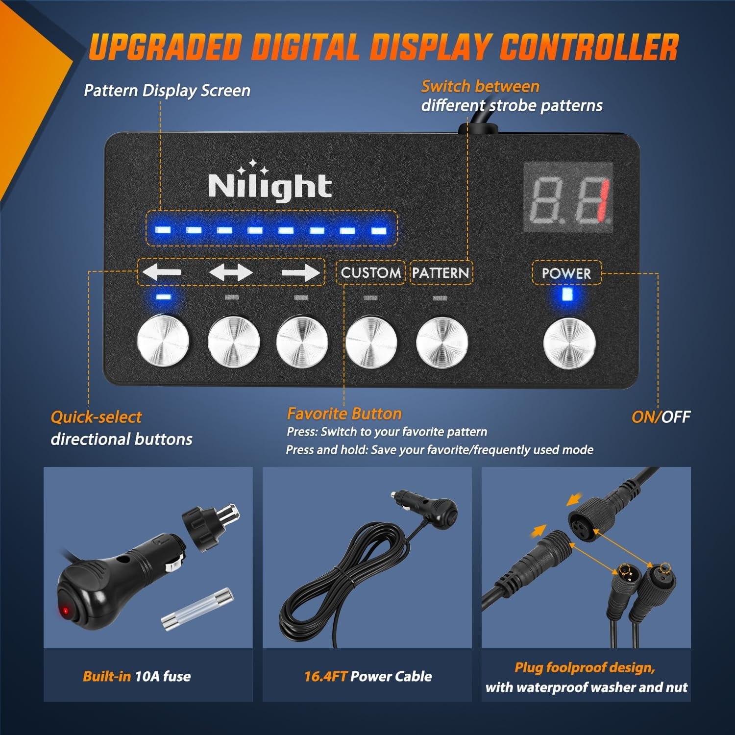 Nilight 144LED Traffic Advisor Strobe Light Bar with White Emergency Warning Lights Hazard Interior Front/Rear Windshield Flashing