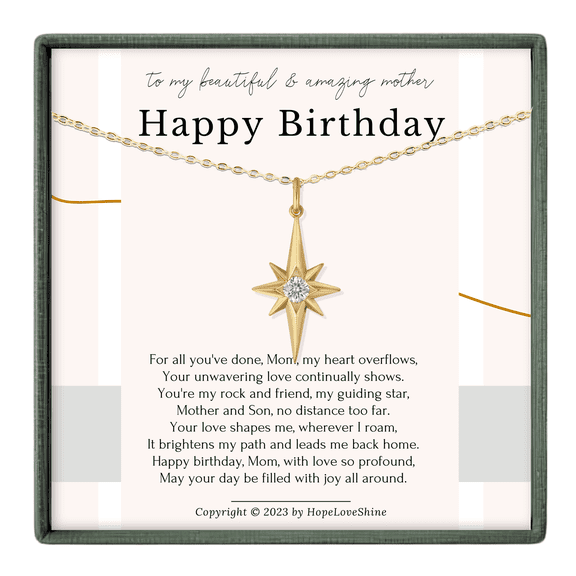 HOPE LOVE SHINE Birthday Necklace for Mom – Birthday Gift for Women, Meaningful Gold Jewelry from Daughter