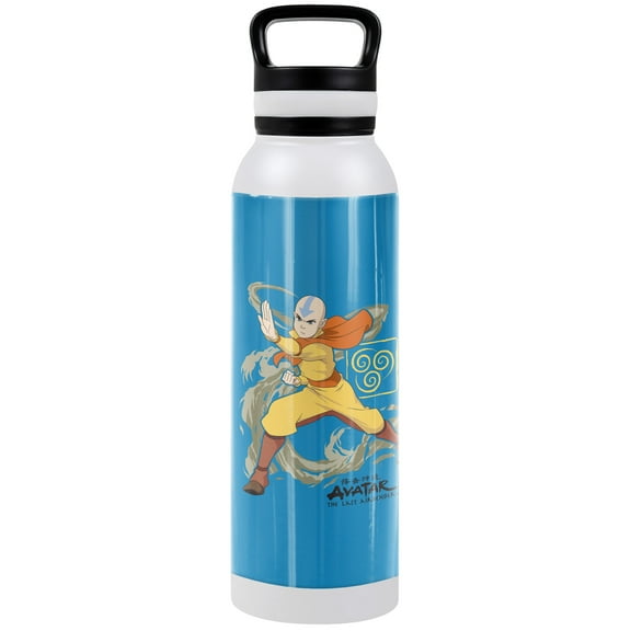 Avatar The Last Airbender Official Aang Wind Blast 24 oz Insulated Canteen Water Bottle, Leak Resistant, Vacuum Insulated Stainless Steel with Loop Cap
