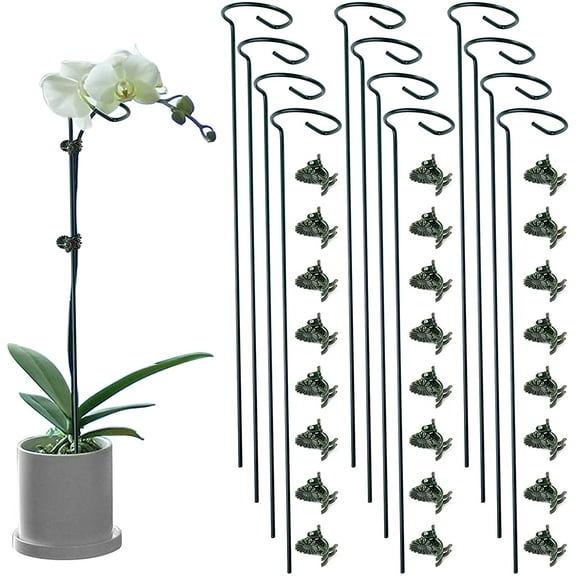 12 Pack Plant Stakes, 24 inch Plant Support Stakes, with 24 Pcs Plant Clips, Green, for Garden