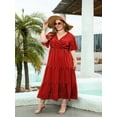 thumbnail image 3 of Cuteduck Plus Size Women's Polka Dot Short Sleeve Dress, V-Neck Casual A-Line Pleated Midi Dress L-4X, 3 of 6