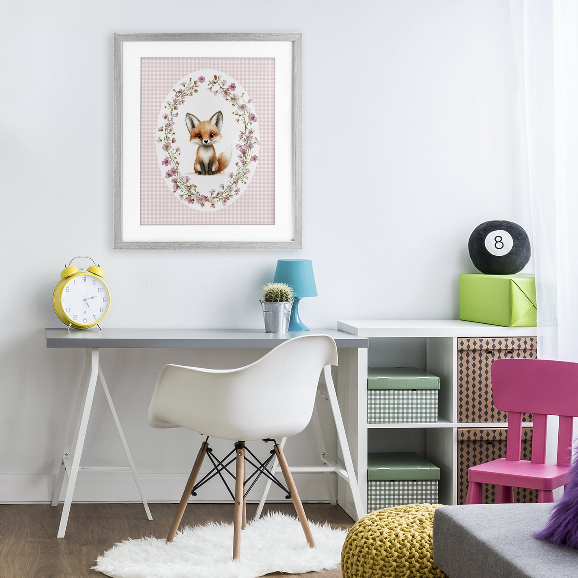 Stupell Industries Fox with Cherry Blossoms Gray Framed Print Under Glass, design by Christine Simpson Art