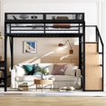 thumbnail image 5 of Queen Size Loft Bed with Storage Stairs, Metal Loft Bed Frame with USB Ports and LED Lights, Wardrobe, Extended Shelf, Noise-reduced Design, 5 of 6