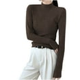 thumbnail image 3 of Women's Half High Neck Long Sleeve Pullover Shirt Top, Solid Color Casual Base Layer, Loose Fit Breathable Comfortable, Everyday Wear Fall Fashion | CSEONE,Coffee L, 3 of 9