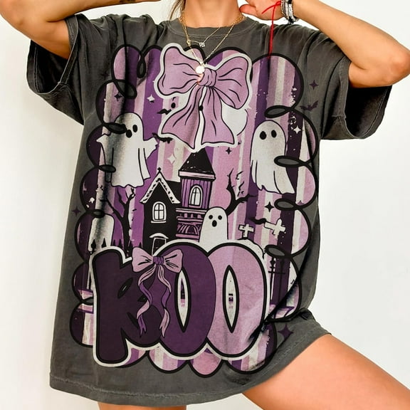 Retro Boo Halloween T-Shirt – Preppy Ghost Tee with Checkered Style and Trendy Spooky Fall Energy