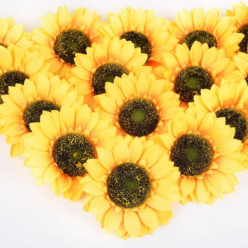 Coolmade 12 Pcs Artificial Silk Sunflower Heads, Fake Sunflower 6.2 ...