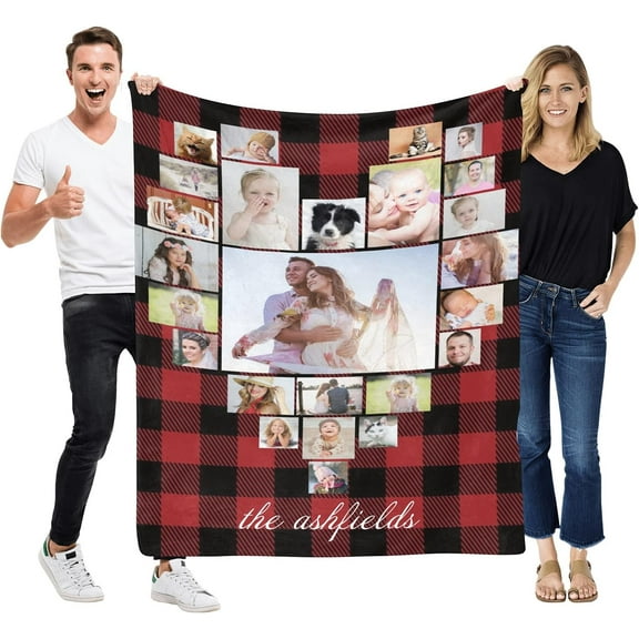 Love Hapiness Custom Blanket with 15 Photos Personalized Picture Blankets Customized Gifts for Girfriend for Valentiens, 60x80 inch Blankets