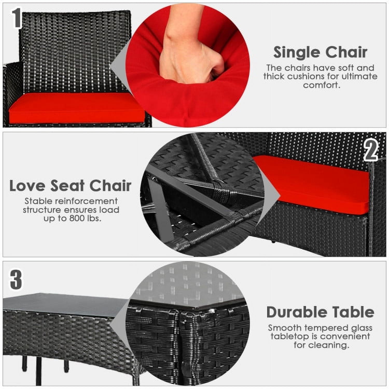 Aimee Lii 4 Pcs Patio Wicker Furniture Set, Cushioned Sofa Furniture, Small Patio Set, Red Aimee Lii 4 Pcs Patio Wicker Furniture Set, Cushioned Sofa Furniture, Small Patio Set, Red
