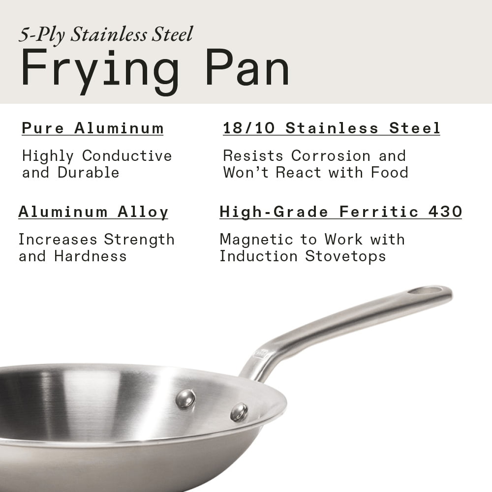 Made-In Cookware 8 5 Ply Stainless Steel Fry Pan, Made-In USA M Logo
