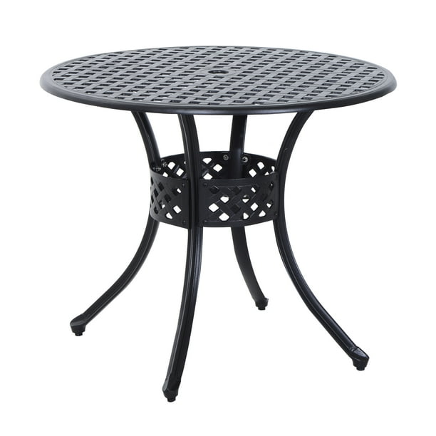 Outsunny 33 Round Cast Aluminium Outdoor Patio Dining Table With Umbrella Hole Black Walmart Com Walmart Com