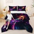 thumbnail image 2 of Castle Fairy Sport Basketball Print Full Size Comforter Sets 3-Piece, Galaxy Starry Sky Bedding Comforter Set, Purple Black Pink,Black Reversible,1 Comforter and 2 Pillowcases, 2 of 6