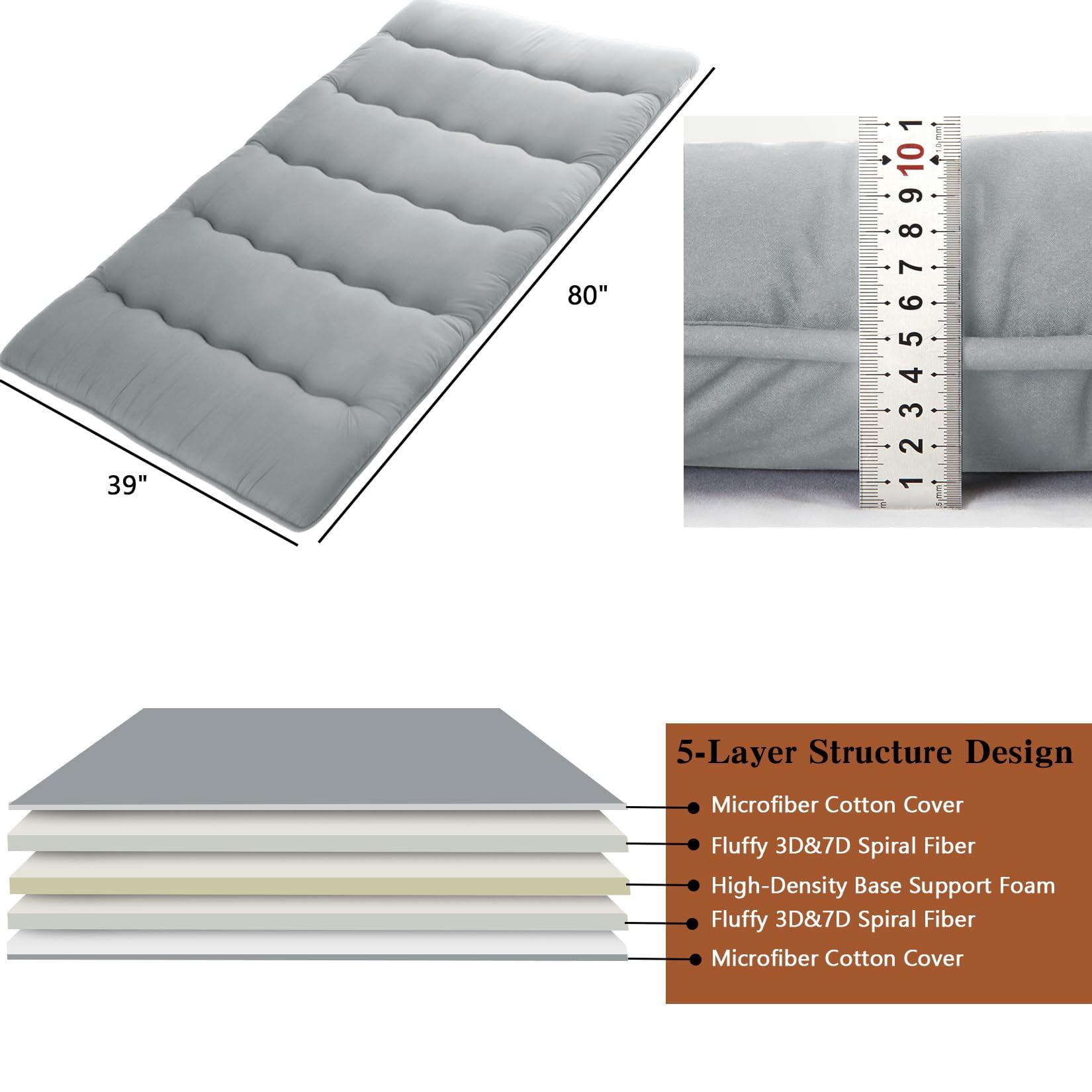 Danolapsi Japanese Floor Mattress Twin/Full Size,Futon Mattress Foldable Sleeping Pad for Kids,Roll Up Mattress Tatami Mat for Camping,Guest Room,Bedroom