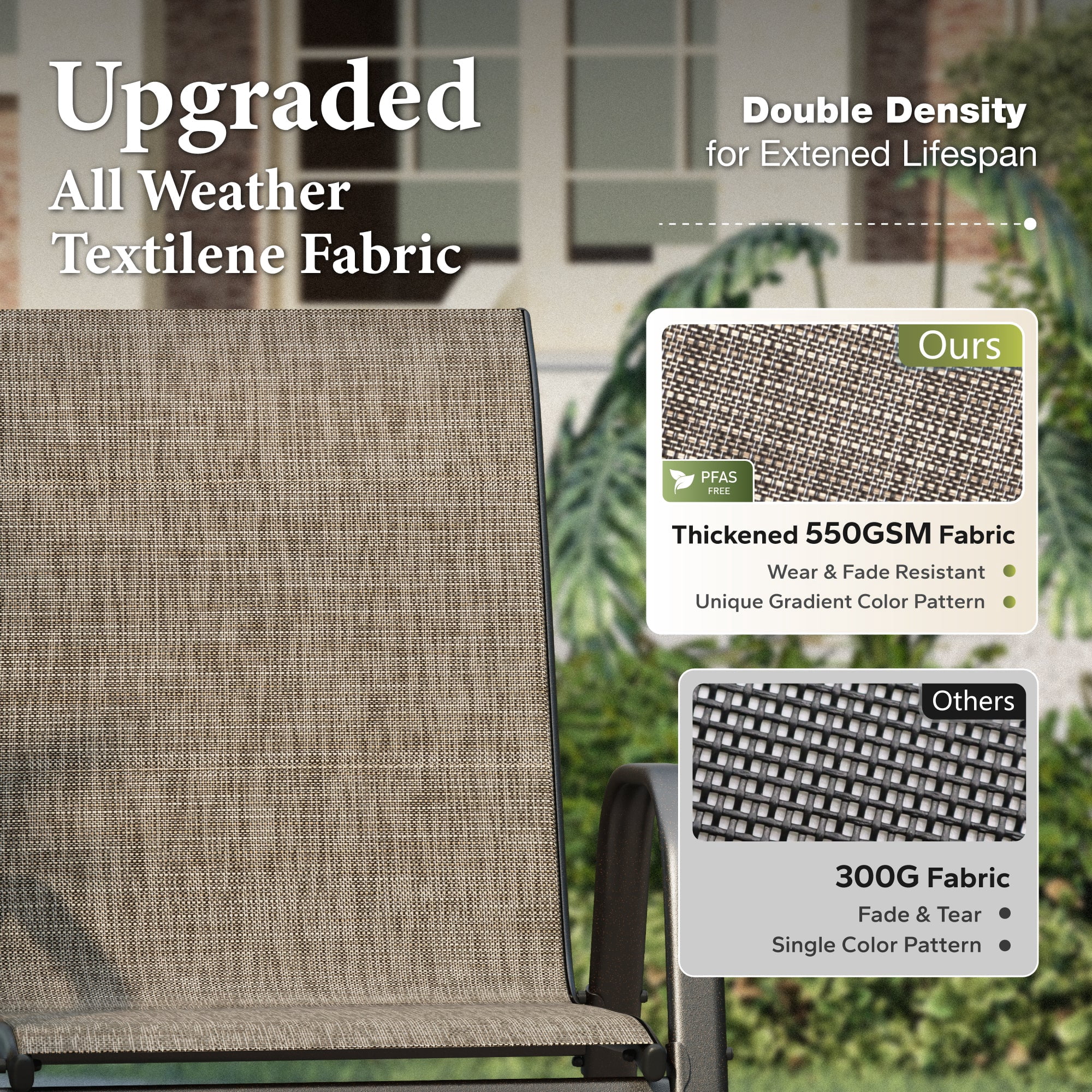 9-Piece Outdoor Patio Dining Set, 8 Stackable Textilene Chairs (Weight Capacity 350 lbs) and Metal Steel Table with Umbrella Hole, Black & Grayish-brown