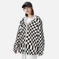 thumbnail image 3 of Balery Black and White Checkerboard Sudadera ligera de manga larga con capucha y protección solar UPF 50+ para hombre y mujer, ideal para pesca y running-Small, 3 of 7