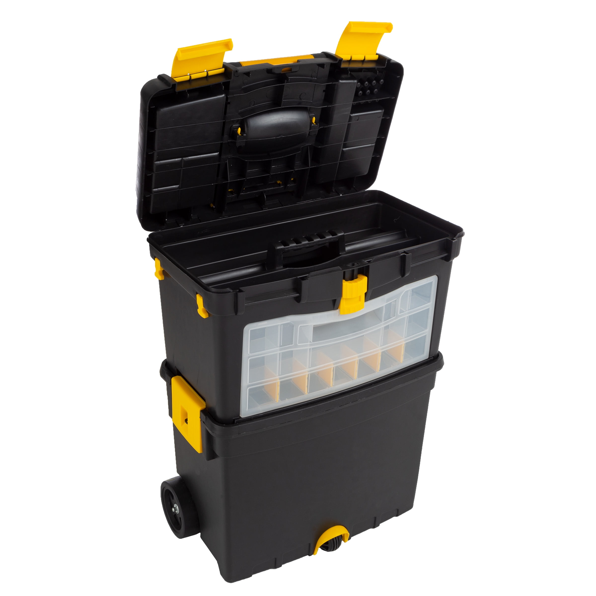 Stalwart Portable Toolbox with Wheels, Comfort Grip, and Drawers (Black)