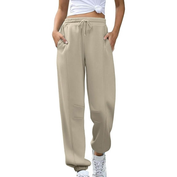 JUSLIO Womens Sweatpants Stretchy with Pockets Solid Sweatpants Comfortable Outdoor Workout Business Casual Pants Beige L
