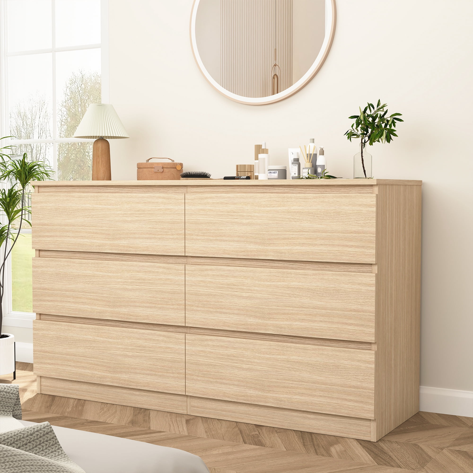 Kadyn Natural Chest of Drawer, 6 Double Drawer Dresser for Bedroom, Modern Storage Cabinet for Living Room, Dresser