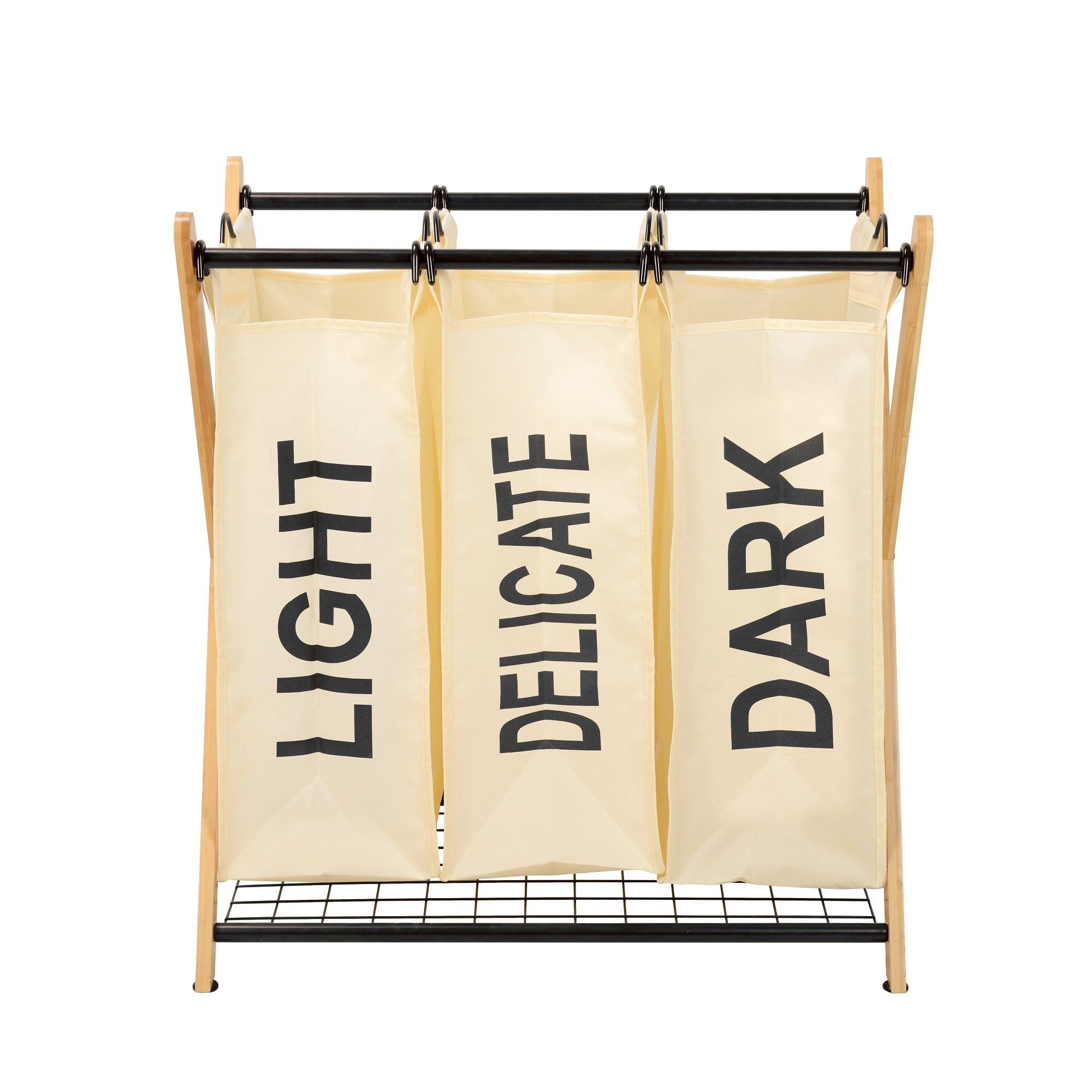 Oceanstar X-Frame Bamboo 3-Bag Laundry Sorter with White Bags