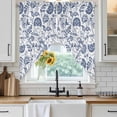 thumbnail image 4 of Boho Blue Floral Kitchen Window Curtains, Swag Curtains Valance for Bedroom Living Room Bathroom, Vintage Farmhouse Paisley Plant Leaf Rod Pocket Window Curtain Block Drapes 2 Panels 36"x63", 4 of 9