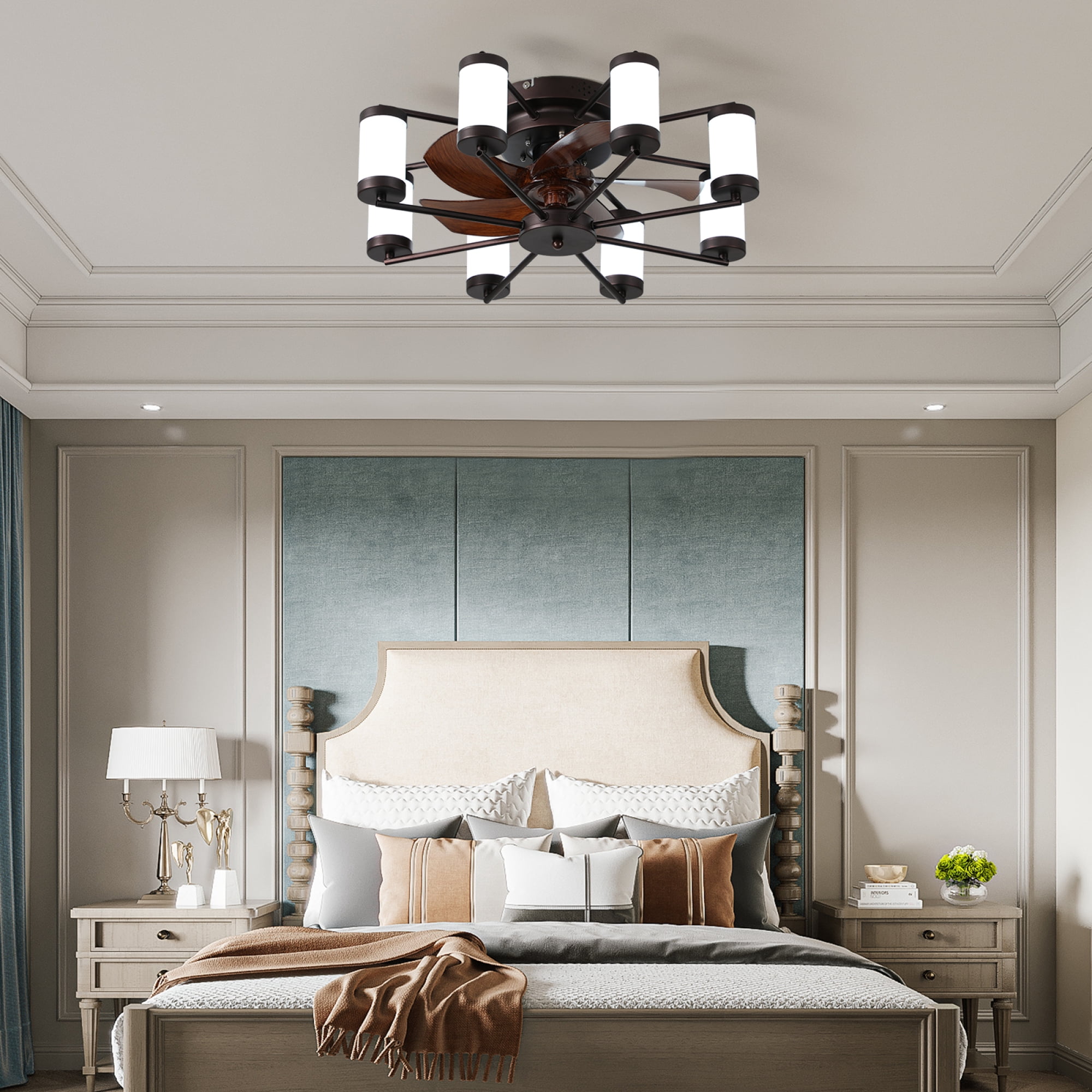 Jopath 22" Modern Ceiling Fan with LED Light, 5-Blade Fan and Cylindrical Light Fixtures for Bedroom Living Room Dining Room