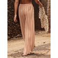 thumbnail image 6 of Women Drawstring Striped Pants Loose Wide Leg Trousers Casual Low Waist Pants Comfy Lounge Pants with Pockets Khaki M, 6 of 7