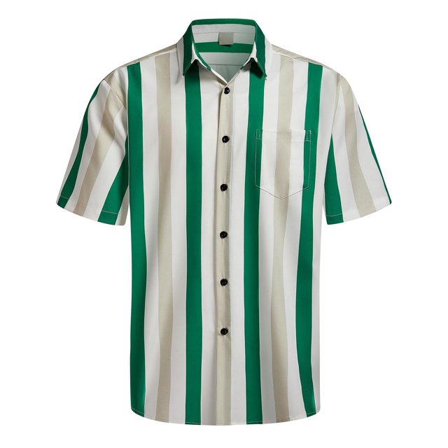 XDZJLR Men Shirts Casual Short Sleeve Button Down Striped Stylish Summer Beach Tee