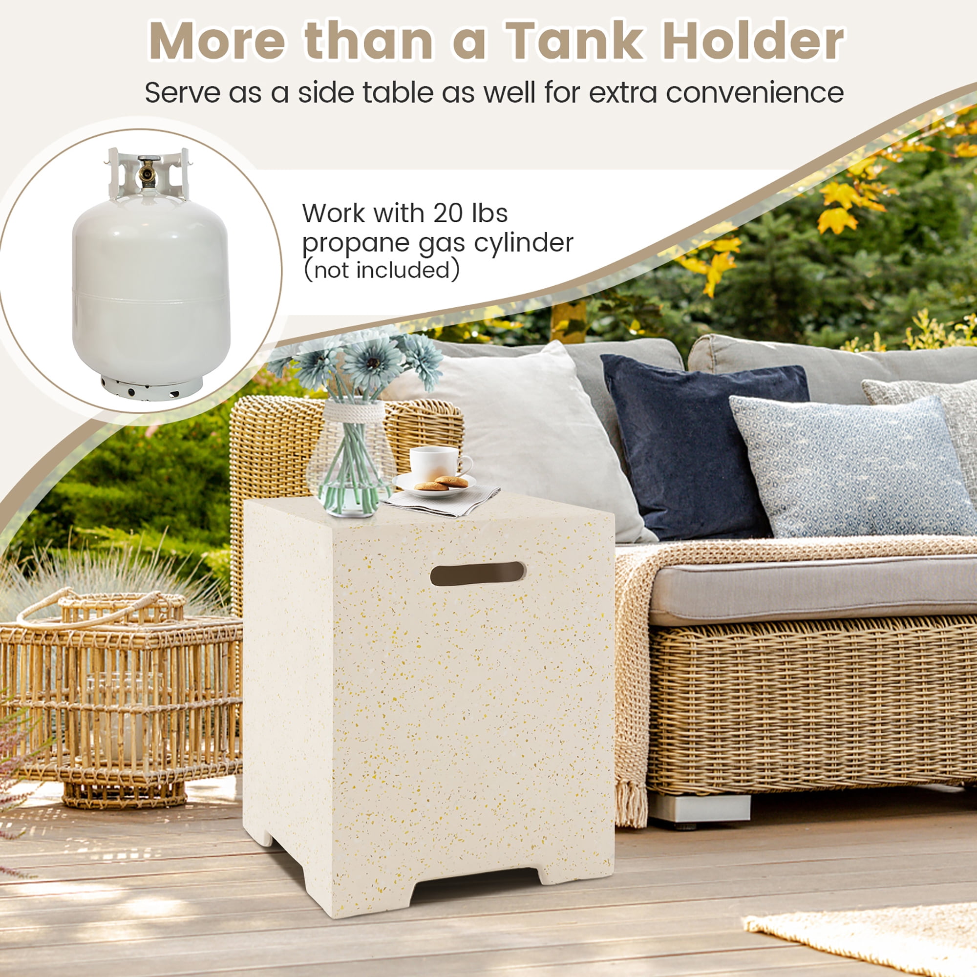 Gymax Patio Terrazzo Fire Pit Table 50,000 BTU w/ Hideaway Propane Tank Table & Cover