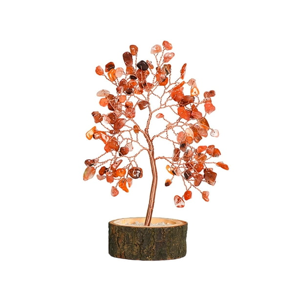 Billuyoard Árbol de bonsái de cristal único: obras de arte hechas a mano para una decoración elegante Árbol artificial en interiores Decoración del hogar Ágata roja del sur