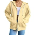 thumbnail image 3 of Women's Casual Zip Up Hoodie - Solid Color Loose Fit Long Sleeve Sweatshirt Jacket, Cozy and Warm Basic Hooded Outerwear for Fall and Winter, 3 of 9