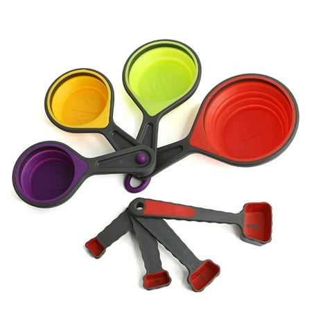 

8pcs Collapsible Measuring Cups and Spoons Colorful Silicone Baking Liquid Dry Ingredients Measuring Tools