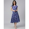 thumbnail image 3 of Janasya Blue Georgette Printed Flared Calf Length Short Sleeve V Neck Western Dress for Women,Summer Dress/Summer Wear, 3 of 7