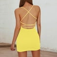 thumbnail image 2 of Womens Dresses Backless Mini Deep V Neck Sleeveless Short Bodycon Spaghetti Straps Spring Dress Yellow L, 2 of 4
