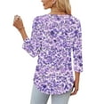 thumbnail image 5 of Njagoc3 Womens Purple Floral Print V - Neck Top, 3/4 Sleeve, Loose Fit, Romantic Spring & Summer Date Night Wear, 5 of 6