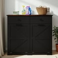 thumbnail image 2 of GZXS Rustic Farmhouse Trash Cabinet with Double Tilt-Out Compartments, Multi-Purpose Recycling & Laundry Sorter Organizer Cabinet with 2 Drawers, Fits 20 Gallon Trash Cans (Not Included), Black, 2 of 10