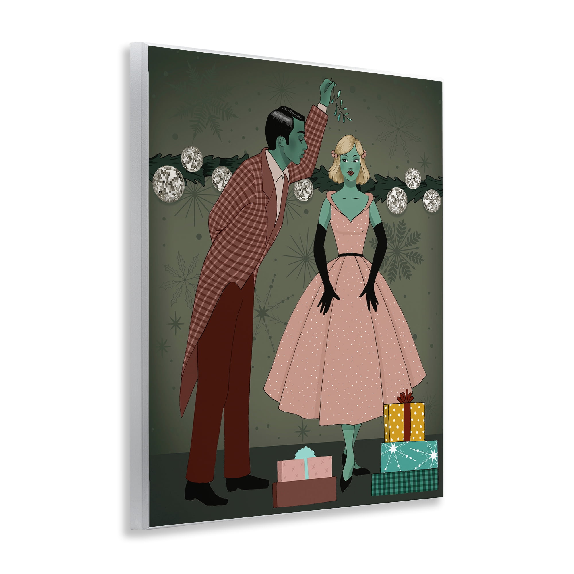 Stupell Industries Romantic Christmas Kiss Holiday Painting Unframed Art Print Wall Art, 11 x 14