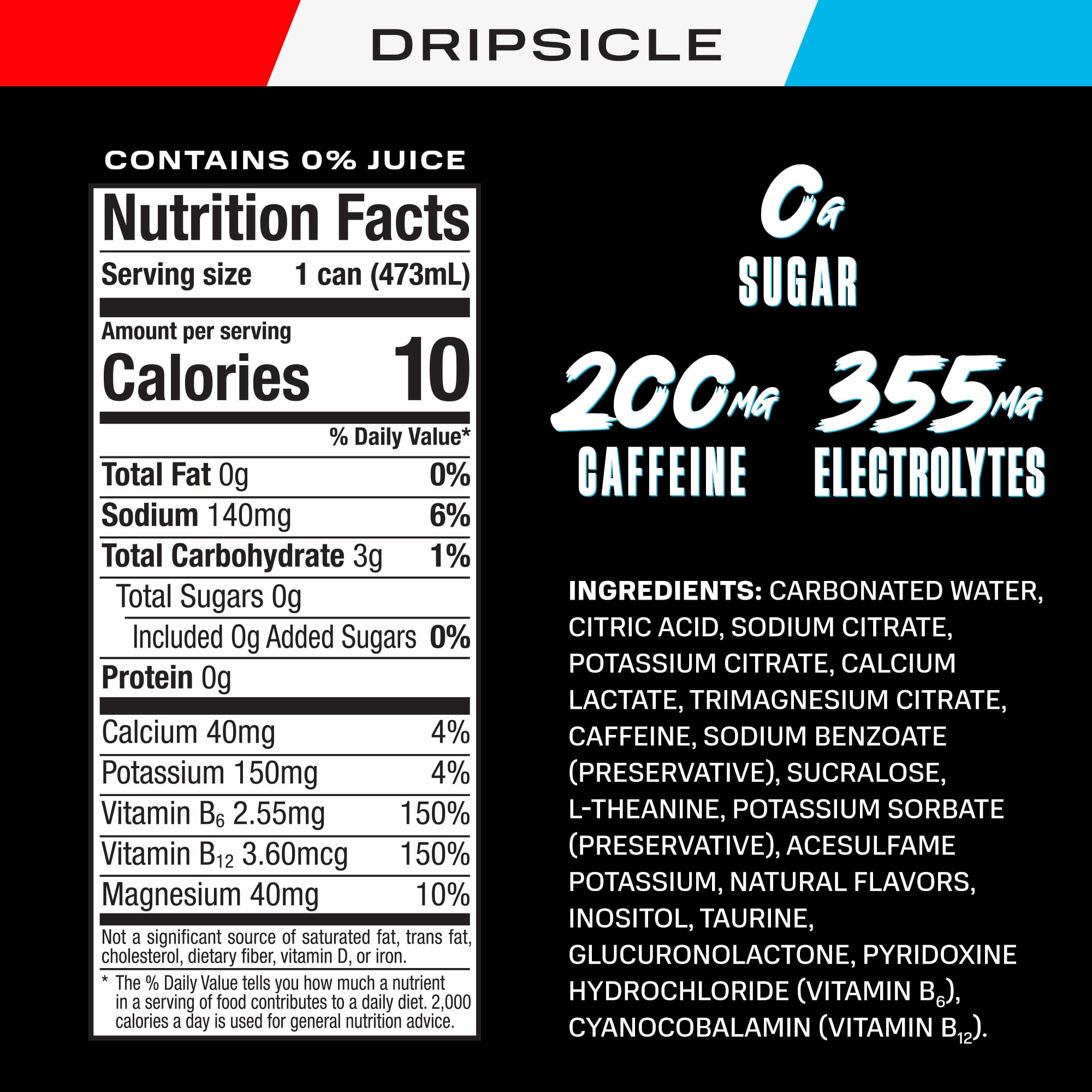 (5 pack) Prime Energy Sugar Free Energy Drink, Dripsicle 16oz Can